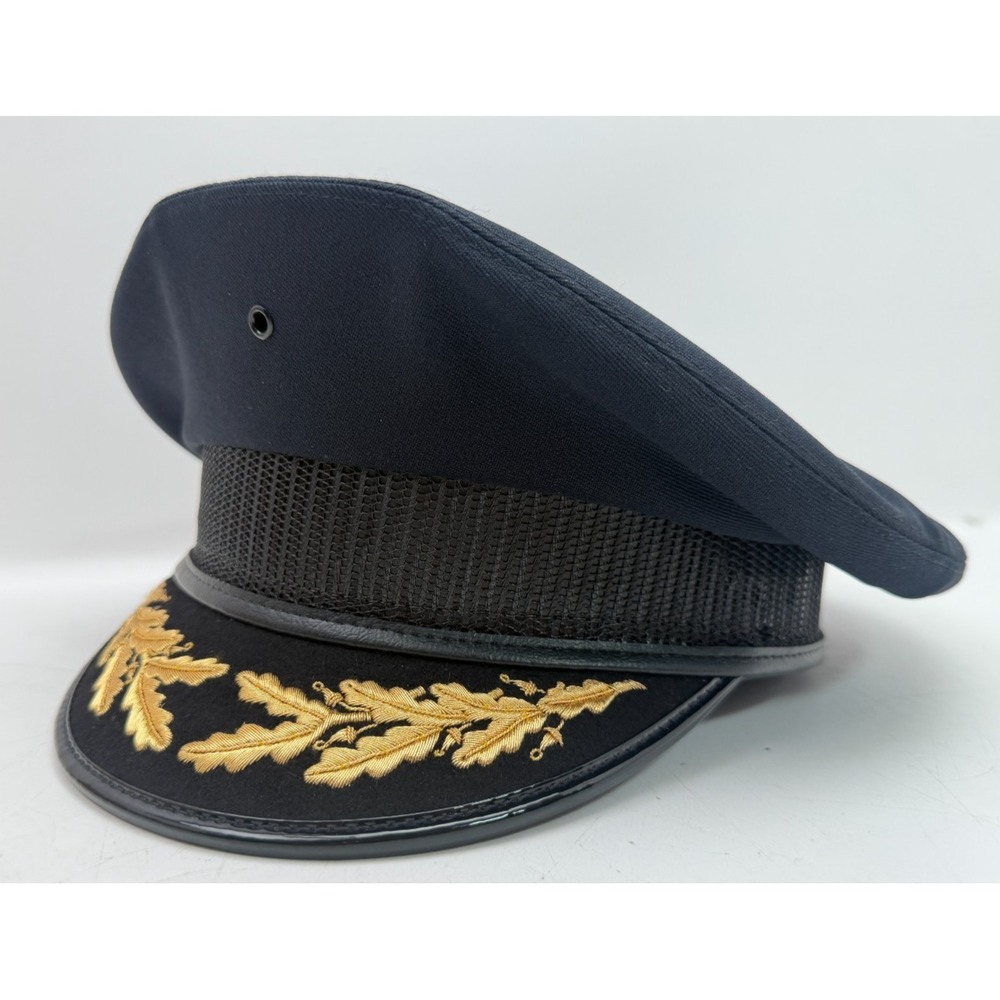 Bayly Police Chief Visor Hat Navy Gold Felt Oak Leaf Mesh Band | X-Large 7 3/4"